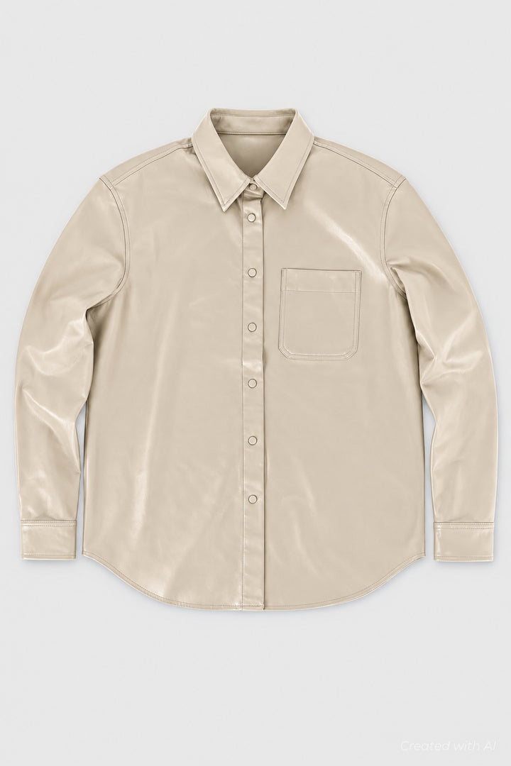Classic Faux Leather Button Up - Ecru