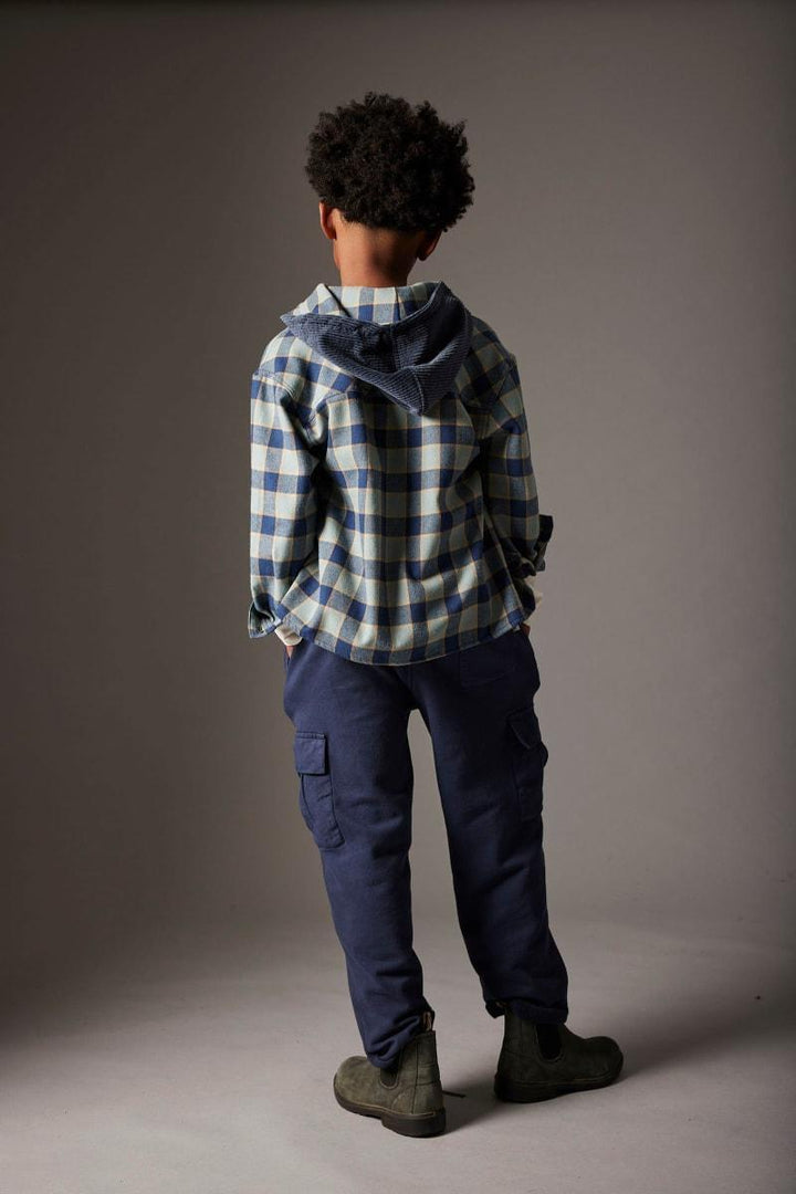 Check Flannel Hooded Shirt Artic Blue
