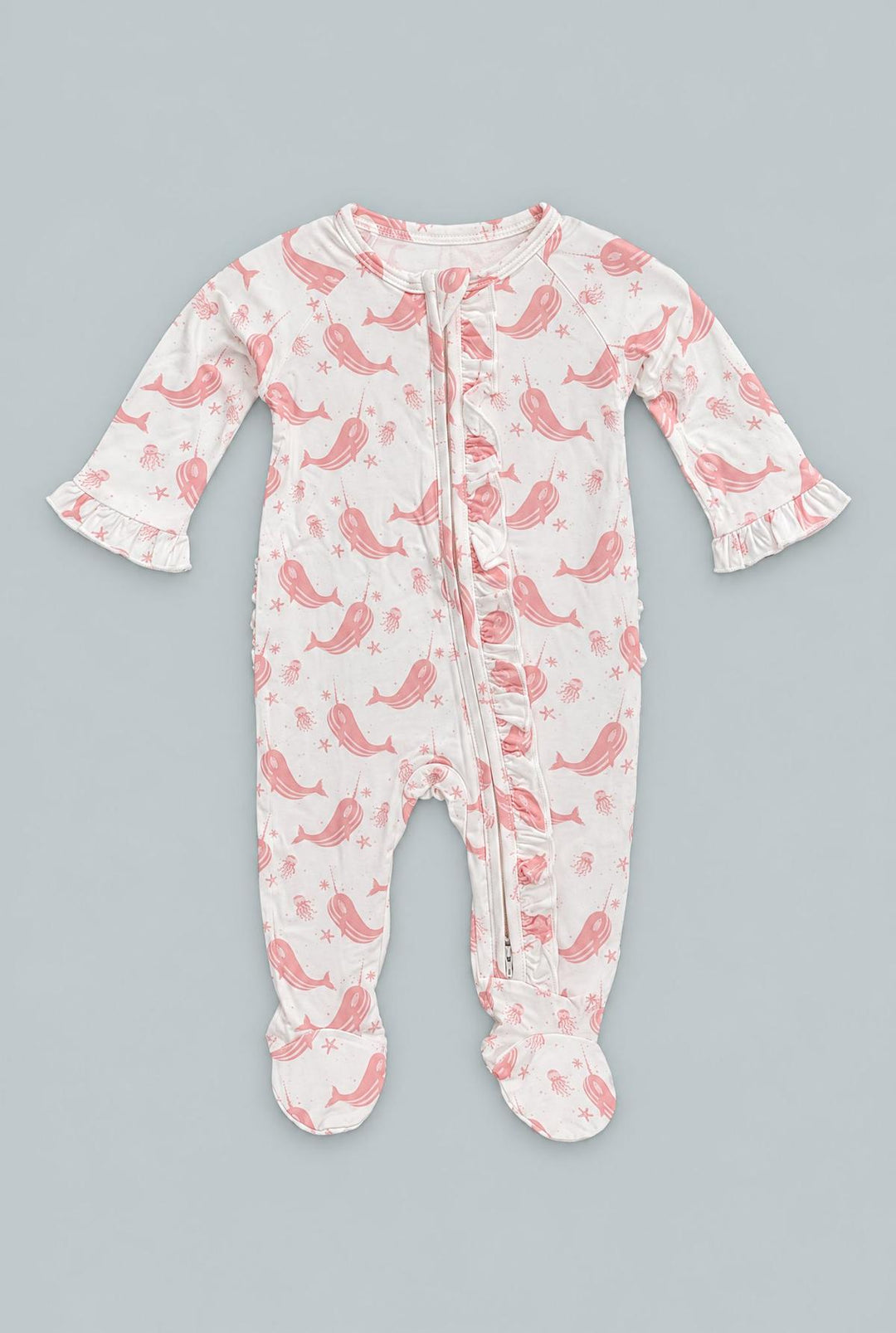 Ruffle Footie - Narwhal Pink