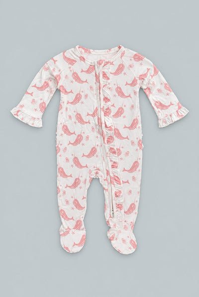 Ruffle Footie - Narwhal Pink
