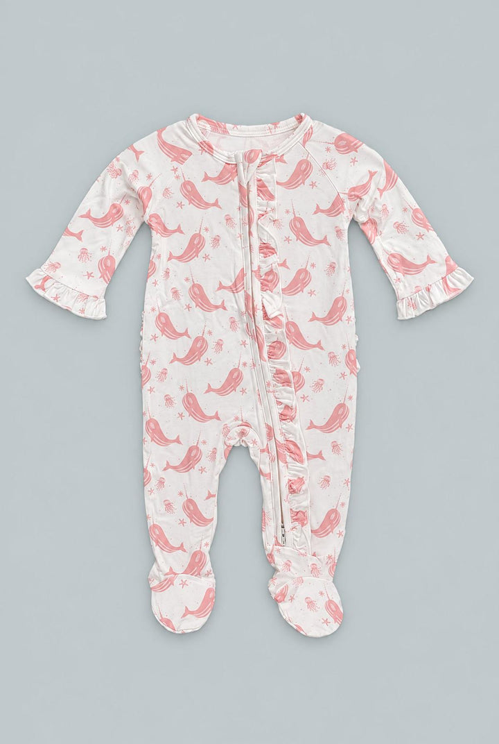Ruffle Footie - Narwhal Pink