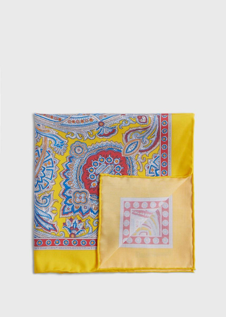 Silk Twill Paisley Pocket Square - Yellow