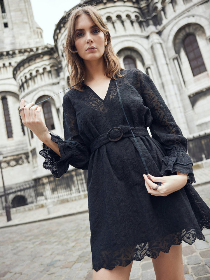 Lane Mini Dress - Black Crochet Lace