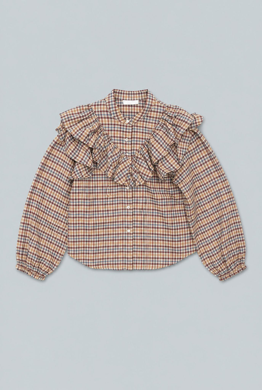Plaid Ruffle Blouse - Cream Multi