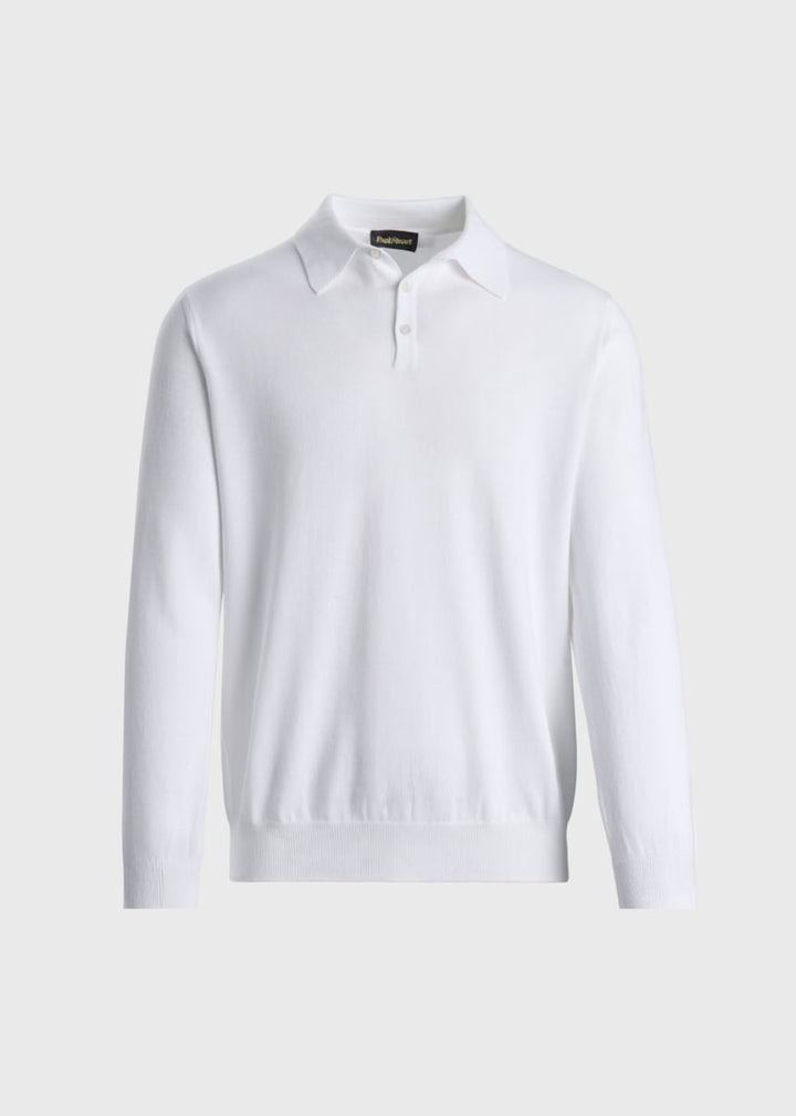 Egyptian Cotton Long Sleeve Polo - White - XL (44) - Polo