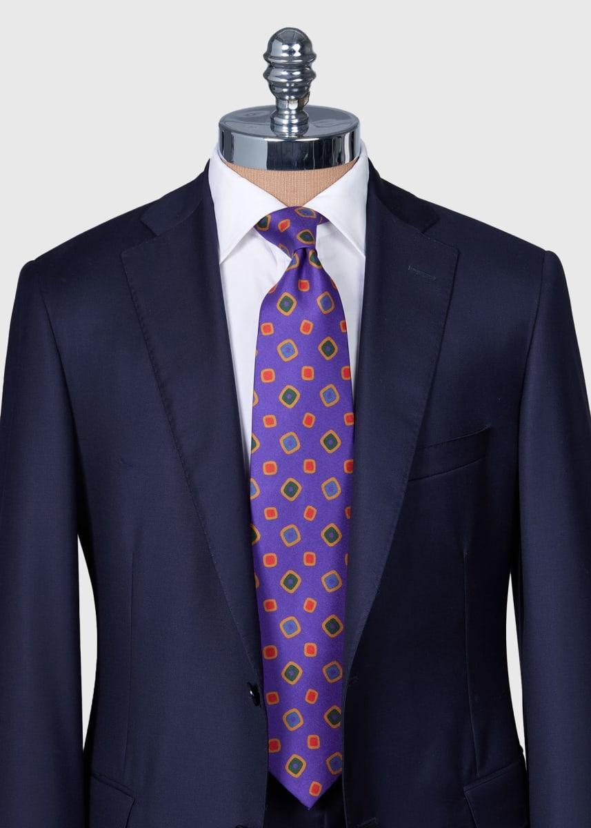 Printed Silk Tossed Square Tie - Purple