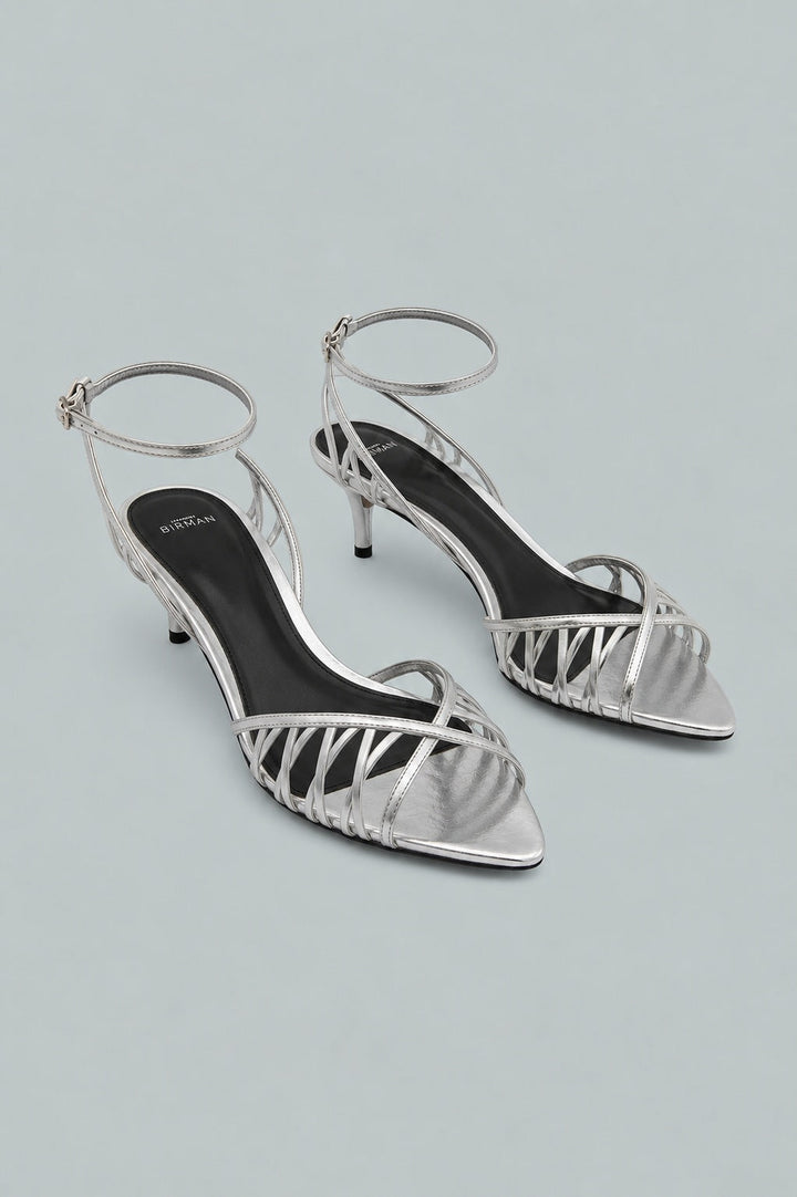 Solene Strappy Leather Sandals - Silver