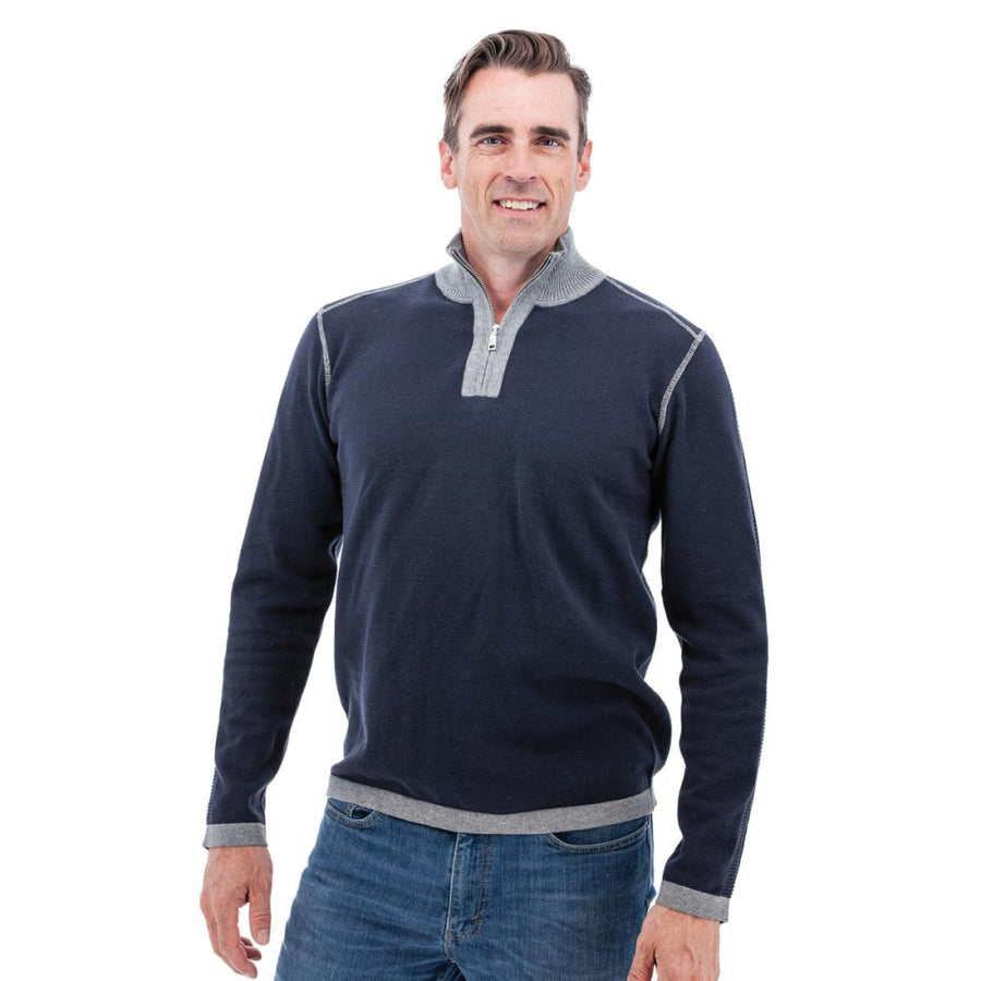Eli Organic Cotton 1/4 Zip Pullover - Dark Navy - Pullover
