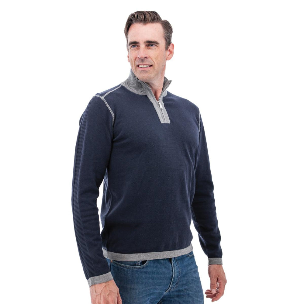 Eli Organic Cotton 1/4 Zip Pullover - Dark Navy - Pullover