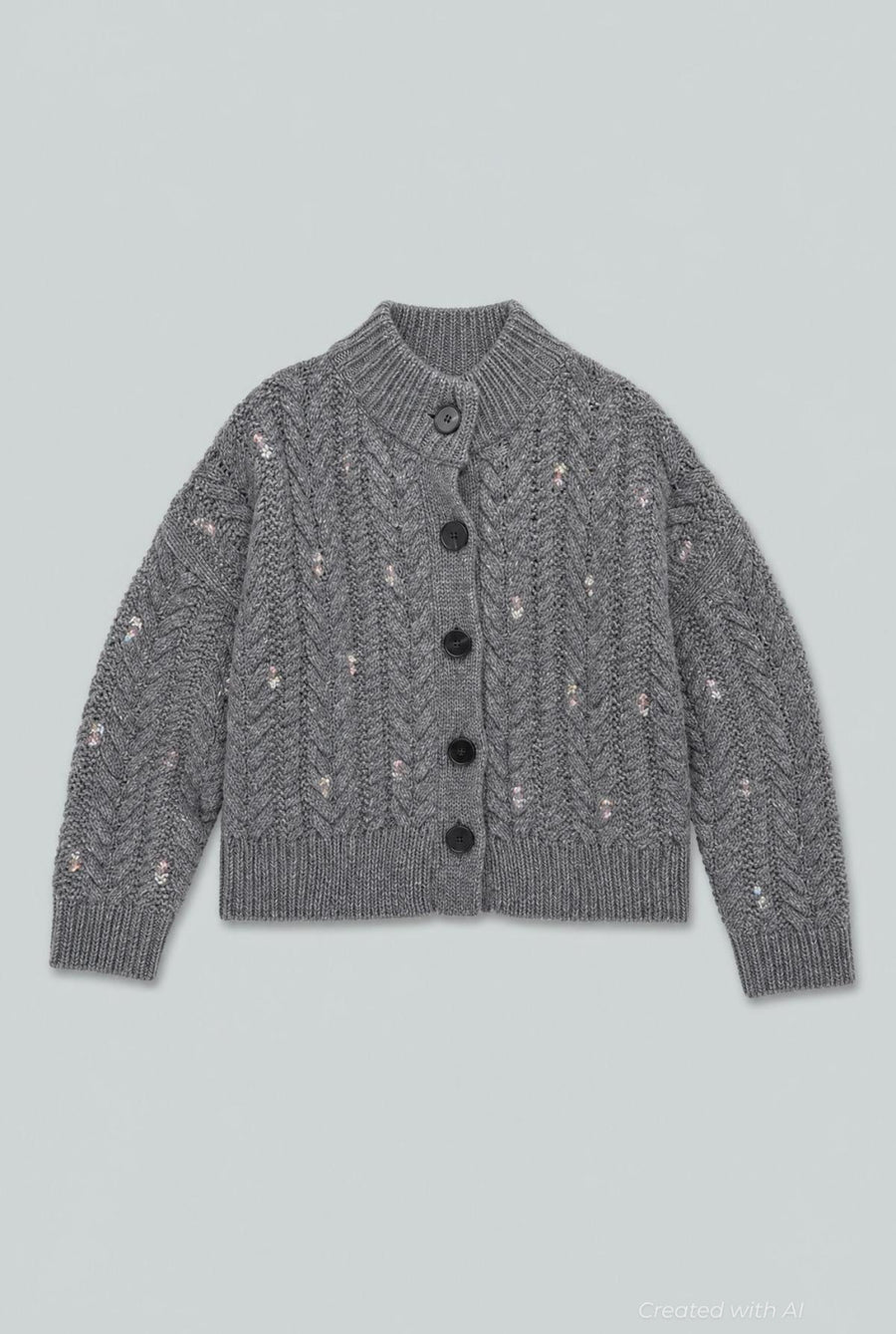 Embellished Cableknit Cardigan - Charcoal - Cardigan