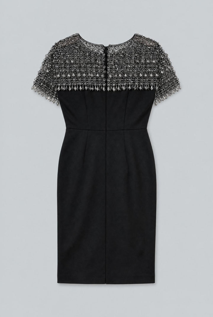 Embellished Short-Sleeve Crewneck Pencil Dress - Black Multi - US 2 / XS - Dresses