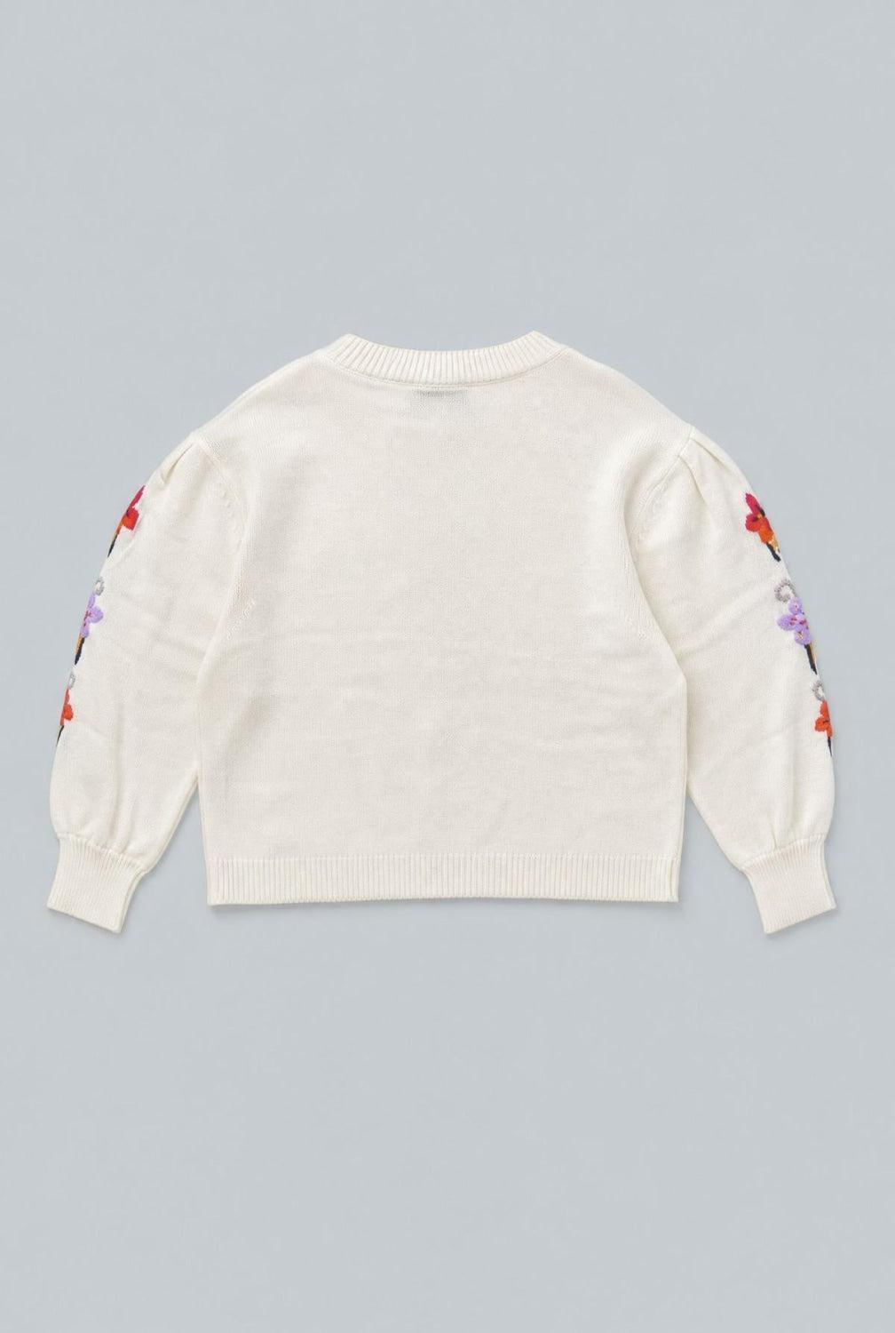 Embroidered Crew Neck Sweater - Ivory - Sweater