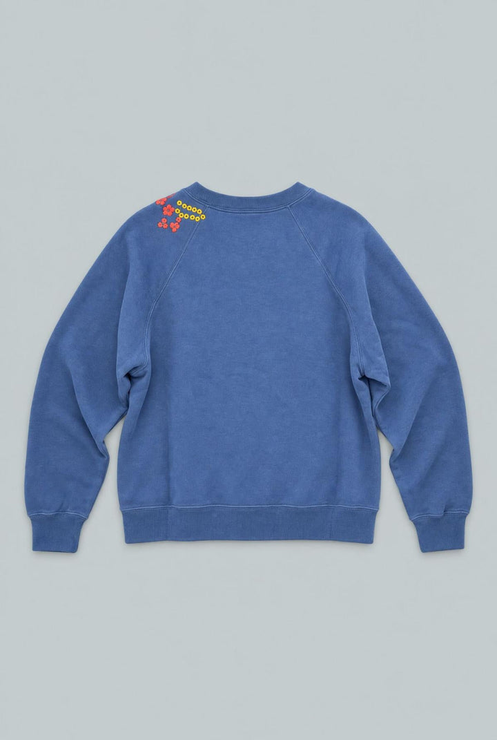 Embroidered Crew Neck Sweatshirt - Deep Blue - XS - Crewneck Sweatshirt