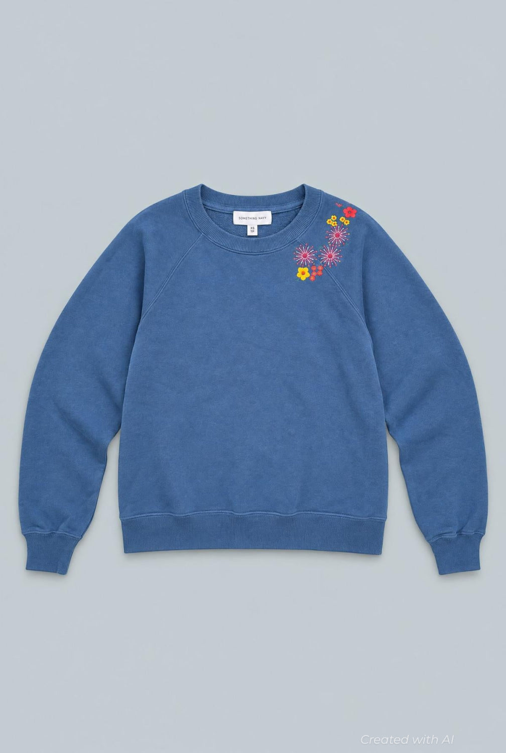 Embroidered Crew Neck Sweatshirt - Deep Blue - XS - Crewneck Sweatshirt