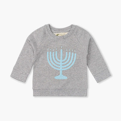 Embroidered Crewneck Sweatshirt - Light the Menorah - 0-3m - Crewneck Sweatshirt