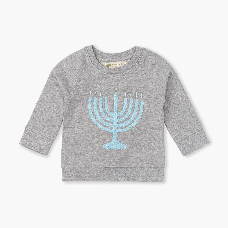 Embroidered Crewneck Sweatshirt - Light the Menorah - 0-3m - Crewneck Sweatshirt