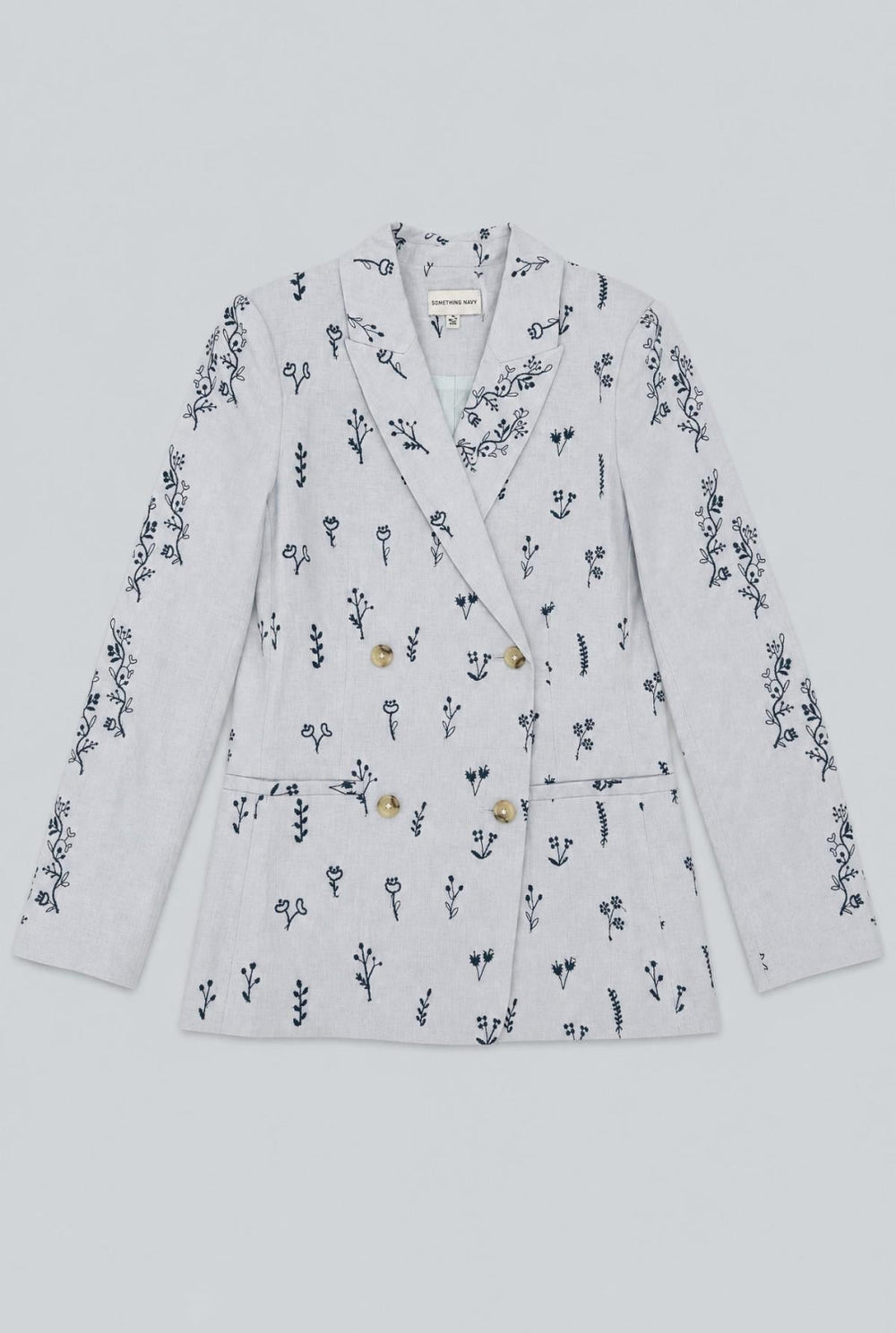 Embroidered Double Breasted Blazer - Blue Combo - Blazer