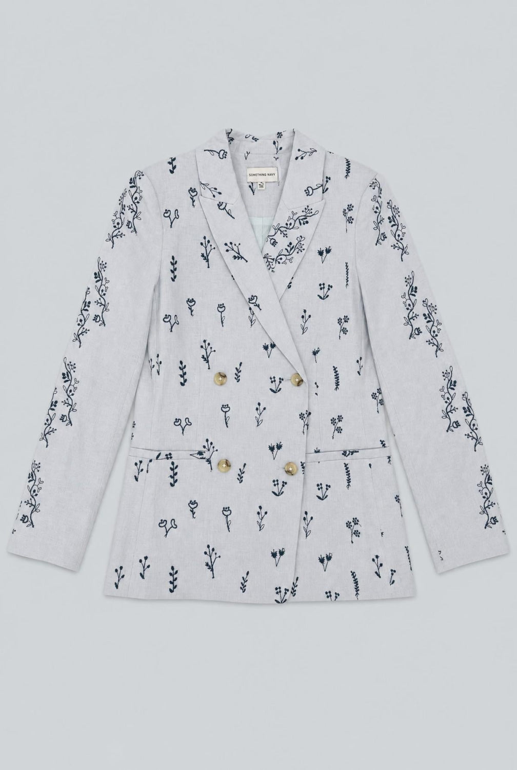Embroidered Double Breasted Blazer - Blue Combo - Blazer