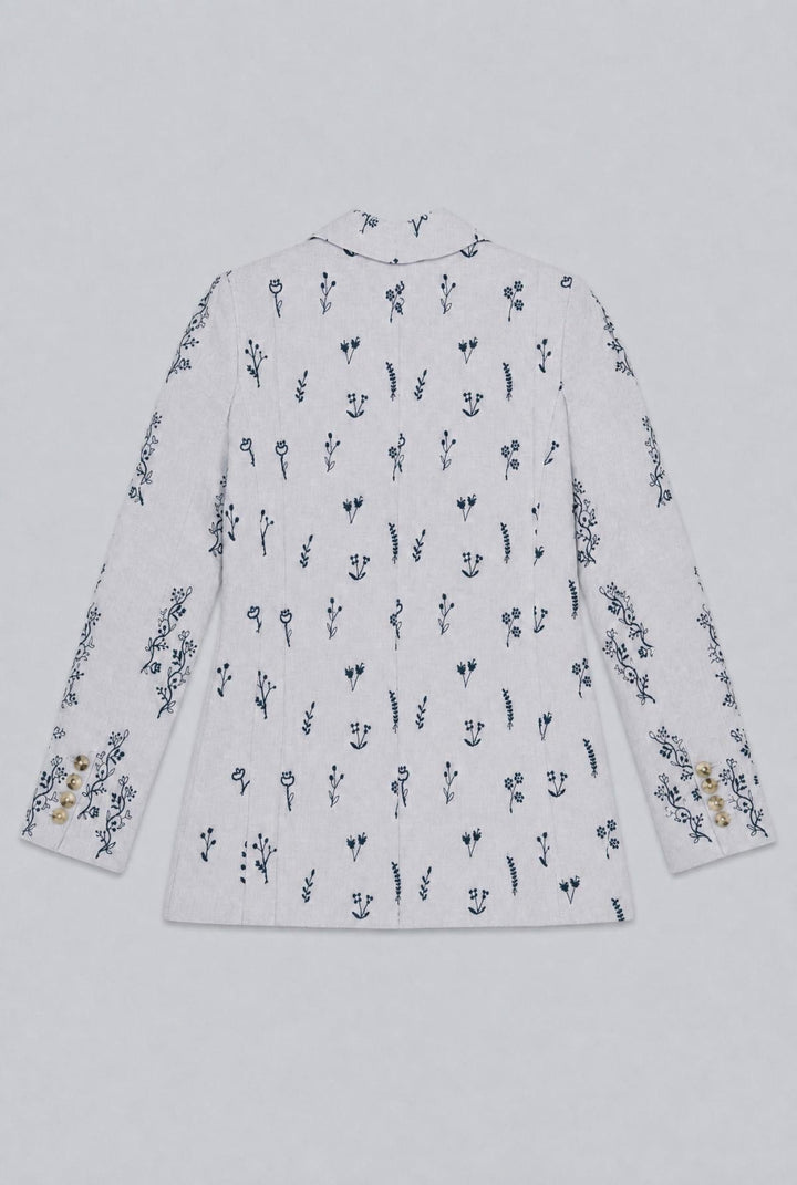 Embroidered Double Breasted Blazer - Blue Combo - Blazer