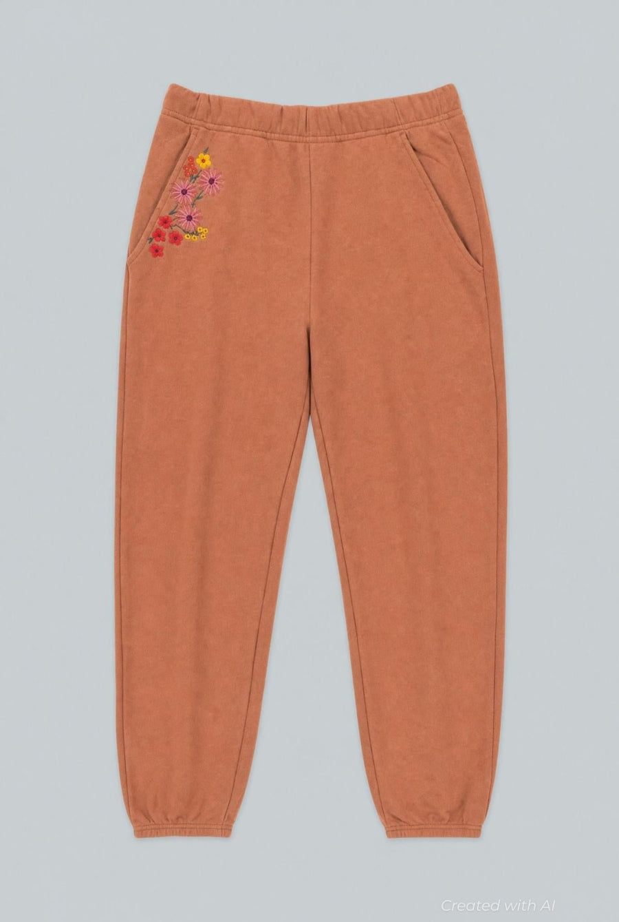 Embroidered Drawstring Sweatpants - Camel - Sweatpant