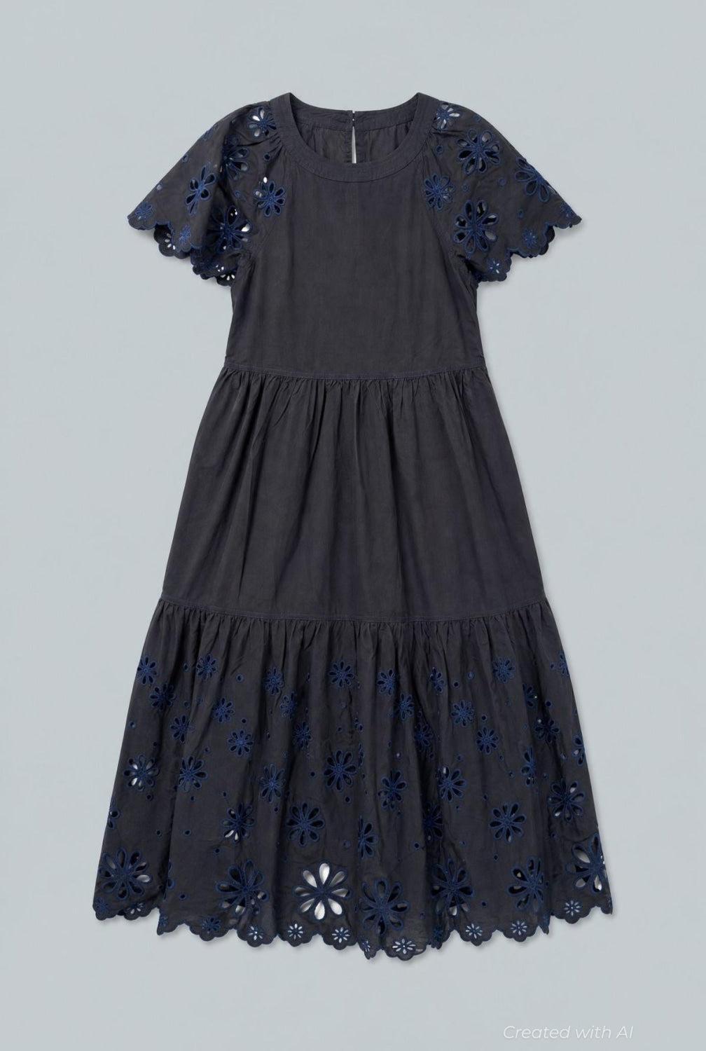 Embroidered Tiered Dress - Black Combo - Dresses