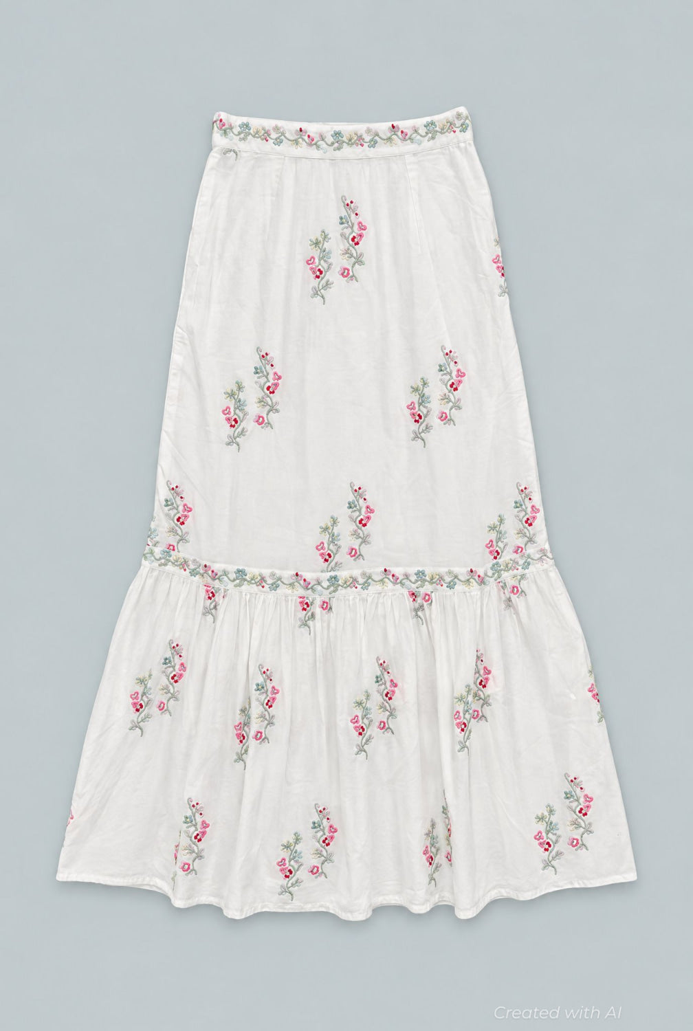 Embroidered Tiered Maxi Skirt - Pastel/Multi - Skirt