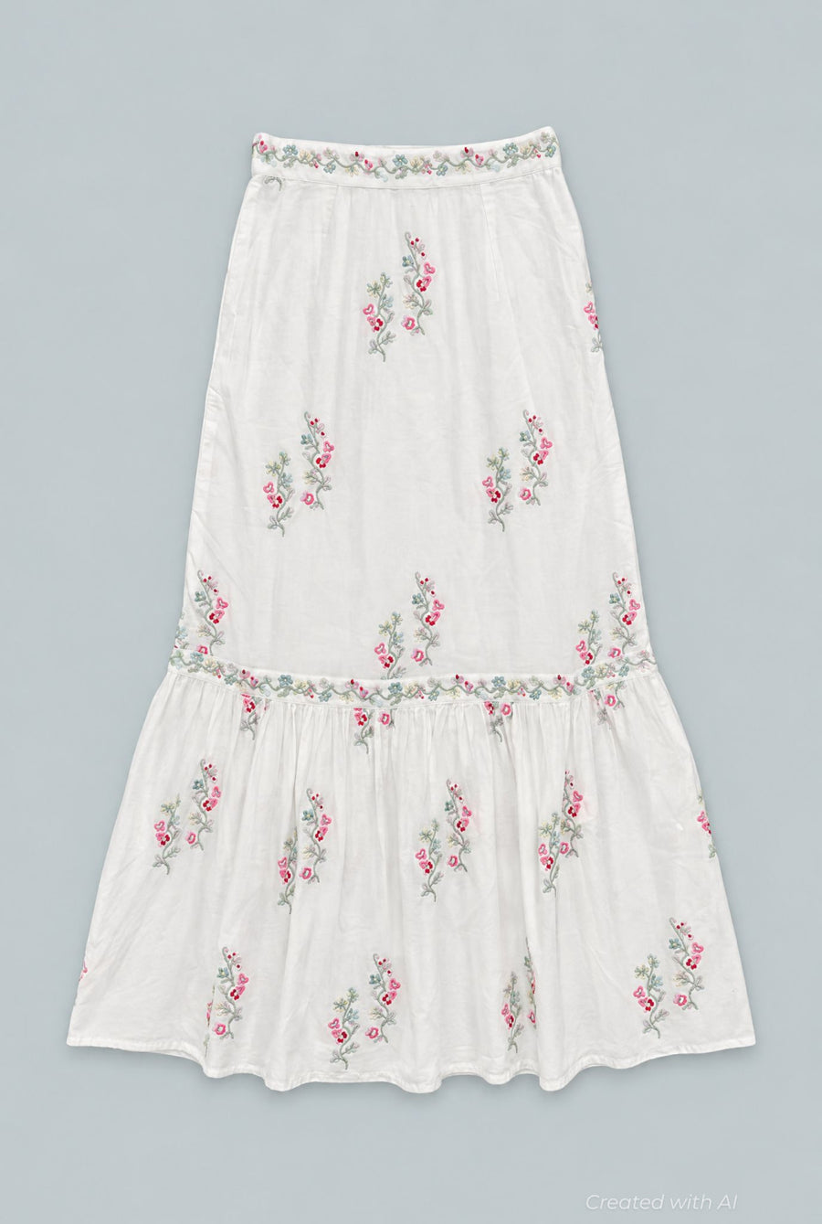 Embroidered Tiered Maxi Skirt - Pastel/Multi - Skirt
