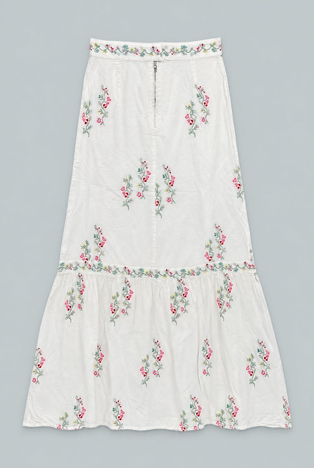 Embroidered Tiered Maxi Skirt - Pastel/Multi - Skirt