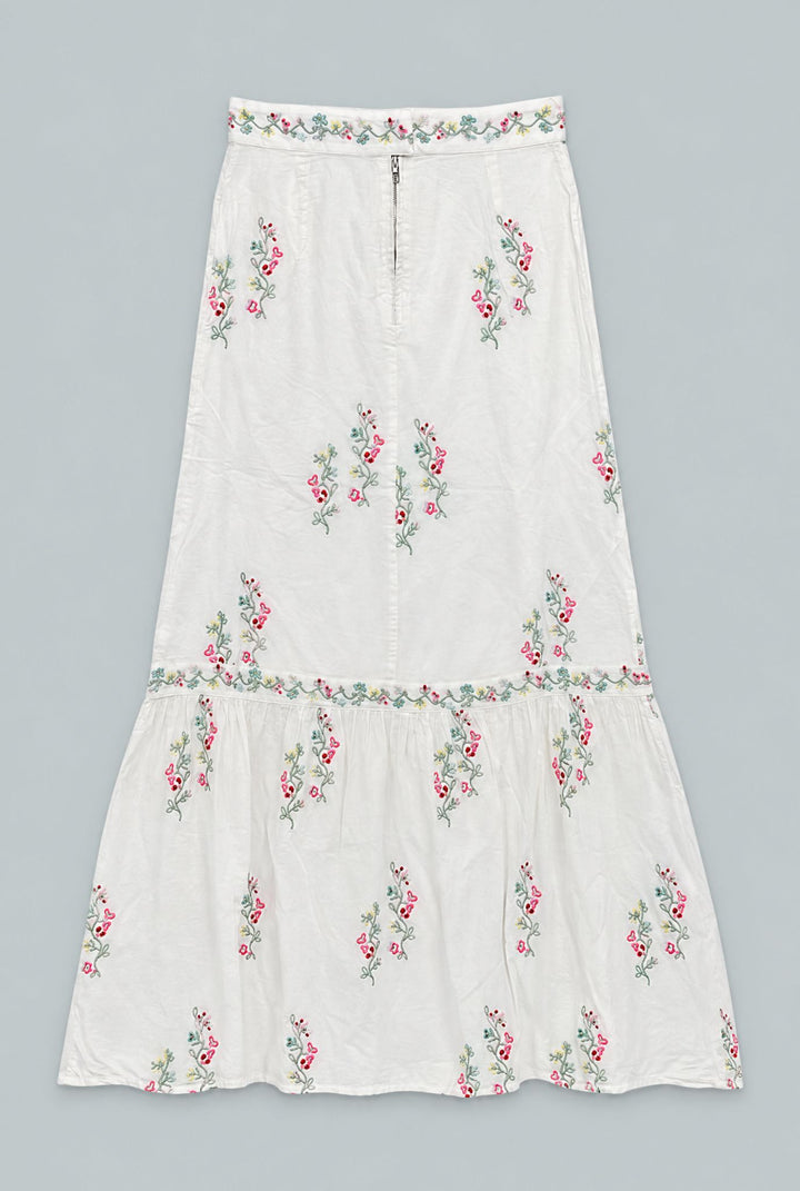 Embroidered Tiered Maxi Skirt - Pastel/Multi - Skirt