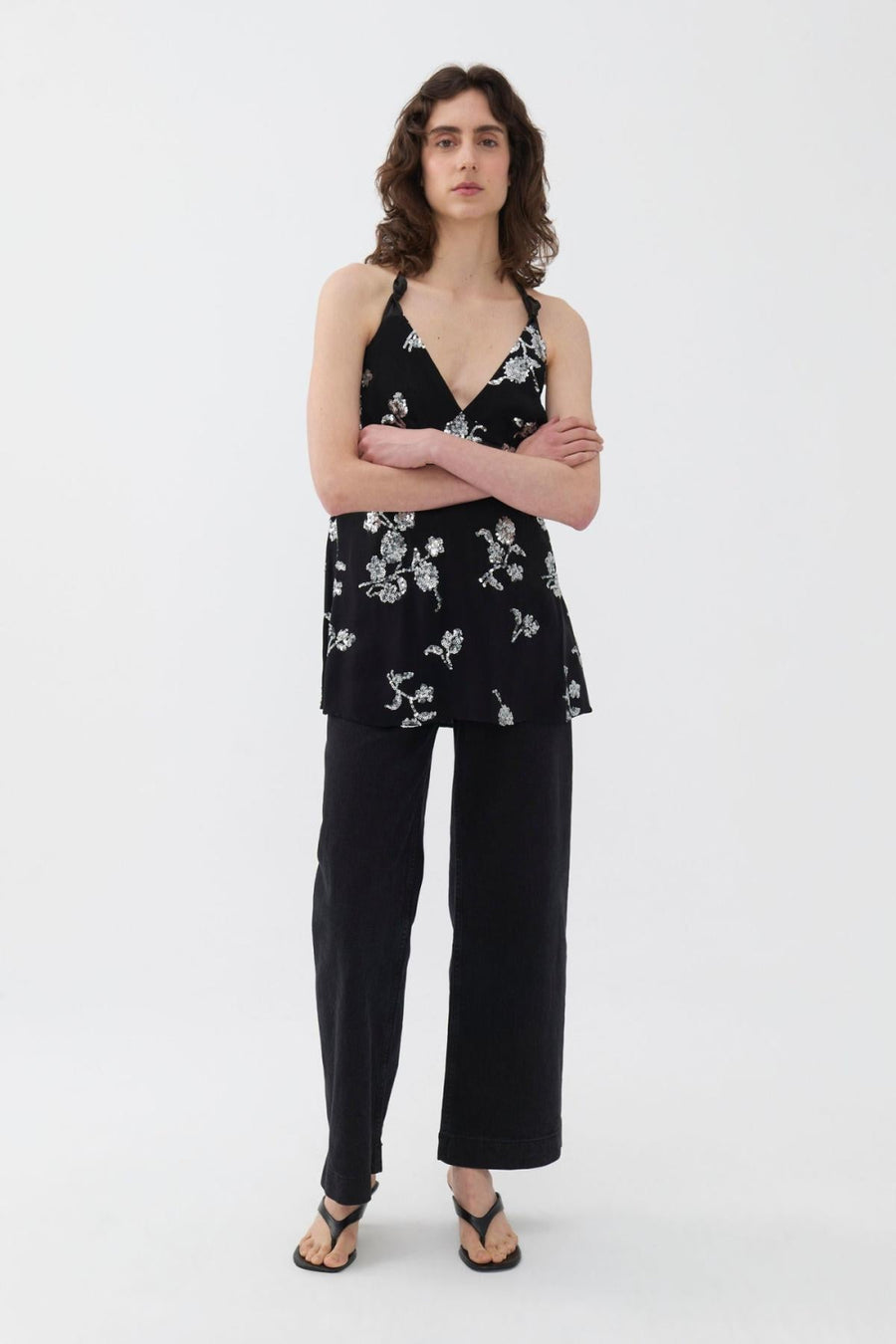 Embroidered Top - Black - Halter Top