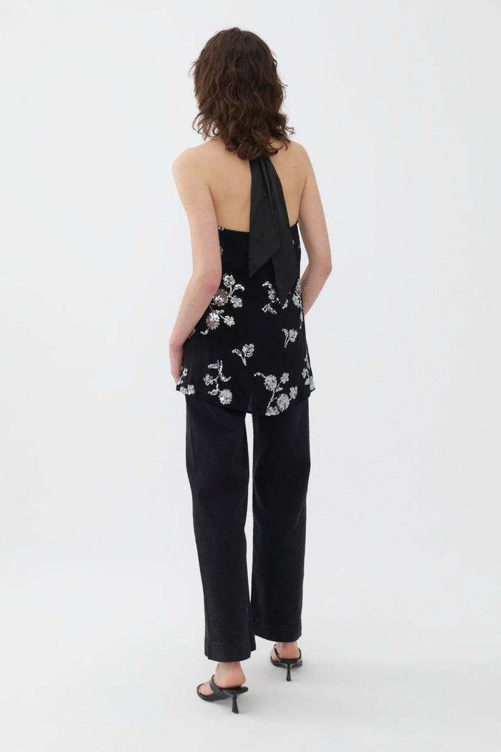 Embroidered Top - Black - Halter Top
