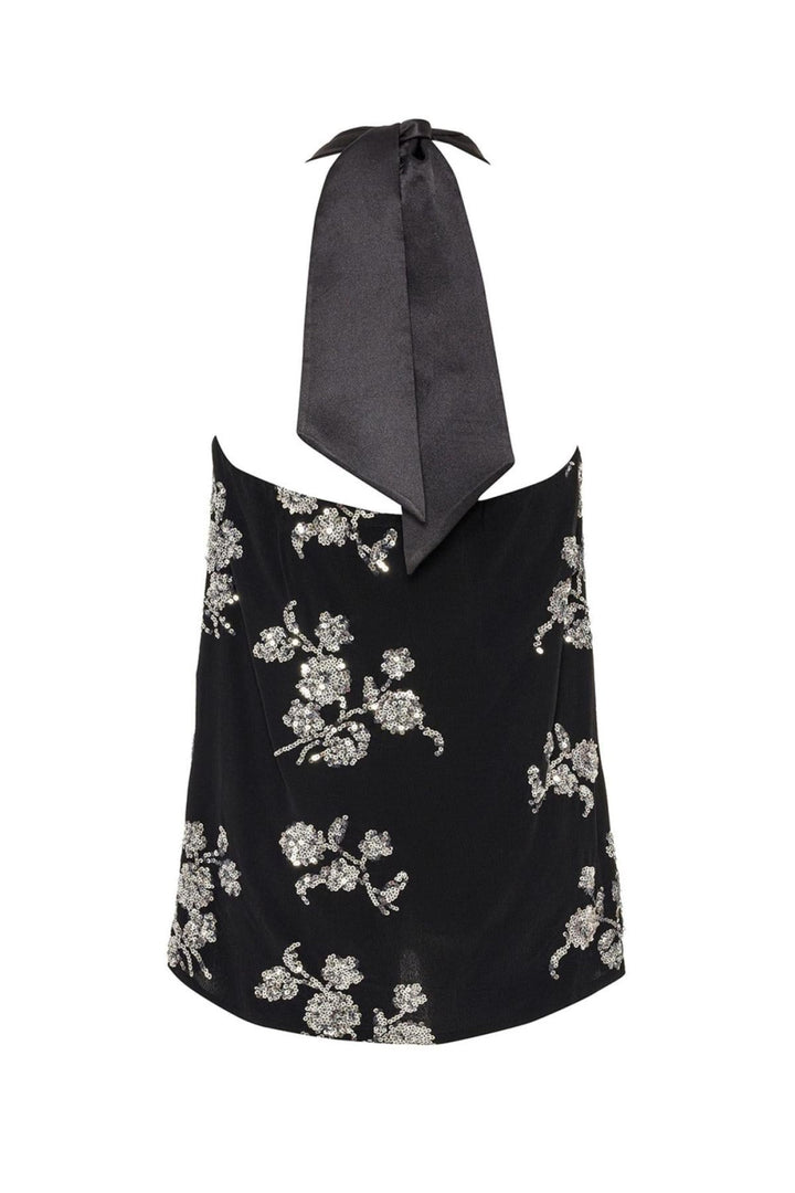 Embroidered Top - Black - Halter Top