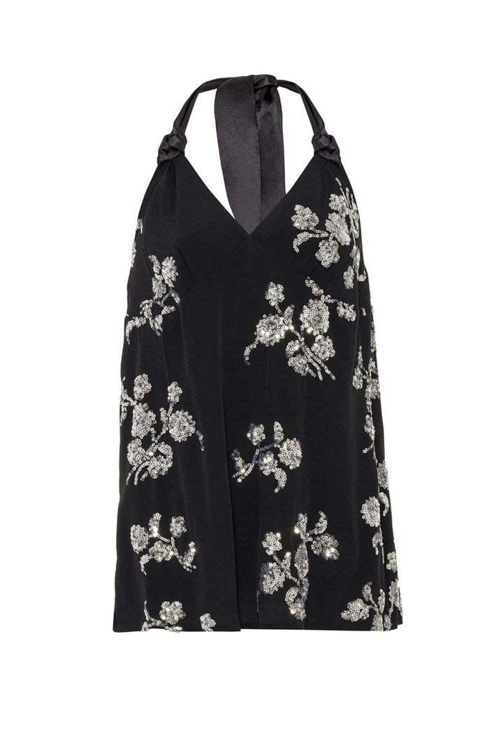 Embroidered Top - Black - Halter Top