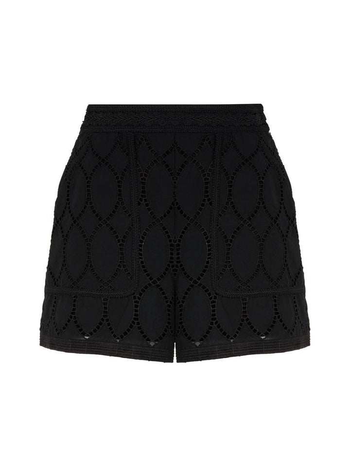 Embroidered Wide-Leg Shorts - Black - Shorts