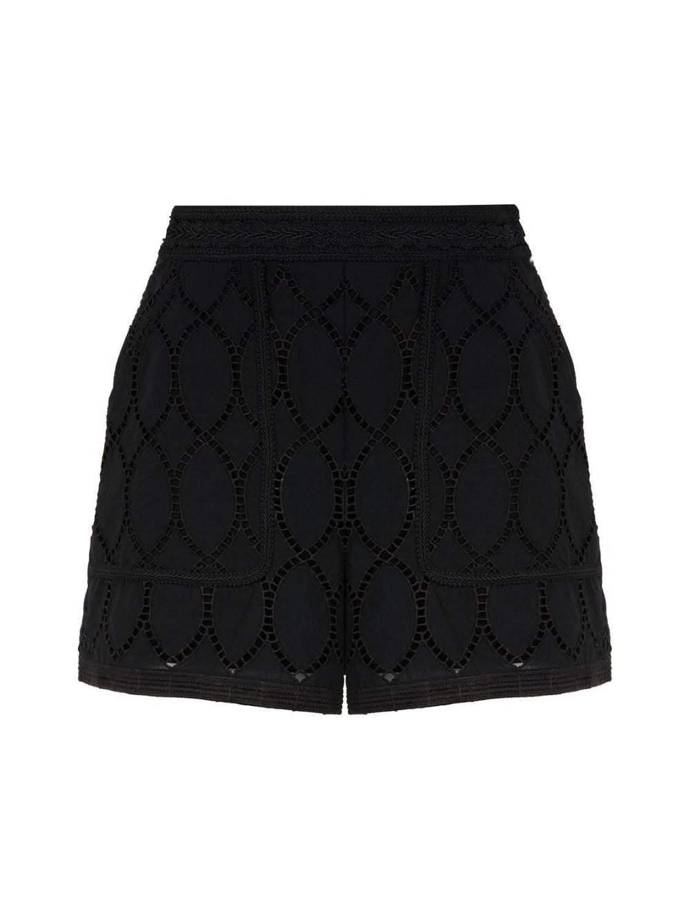 Embroidered Wide-Leg Shorts - Black - Shorts