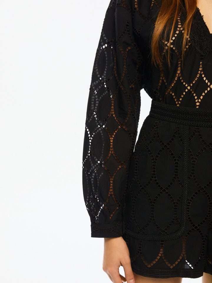 Embroidered Wide-Leg Shorts - Black - Shorts