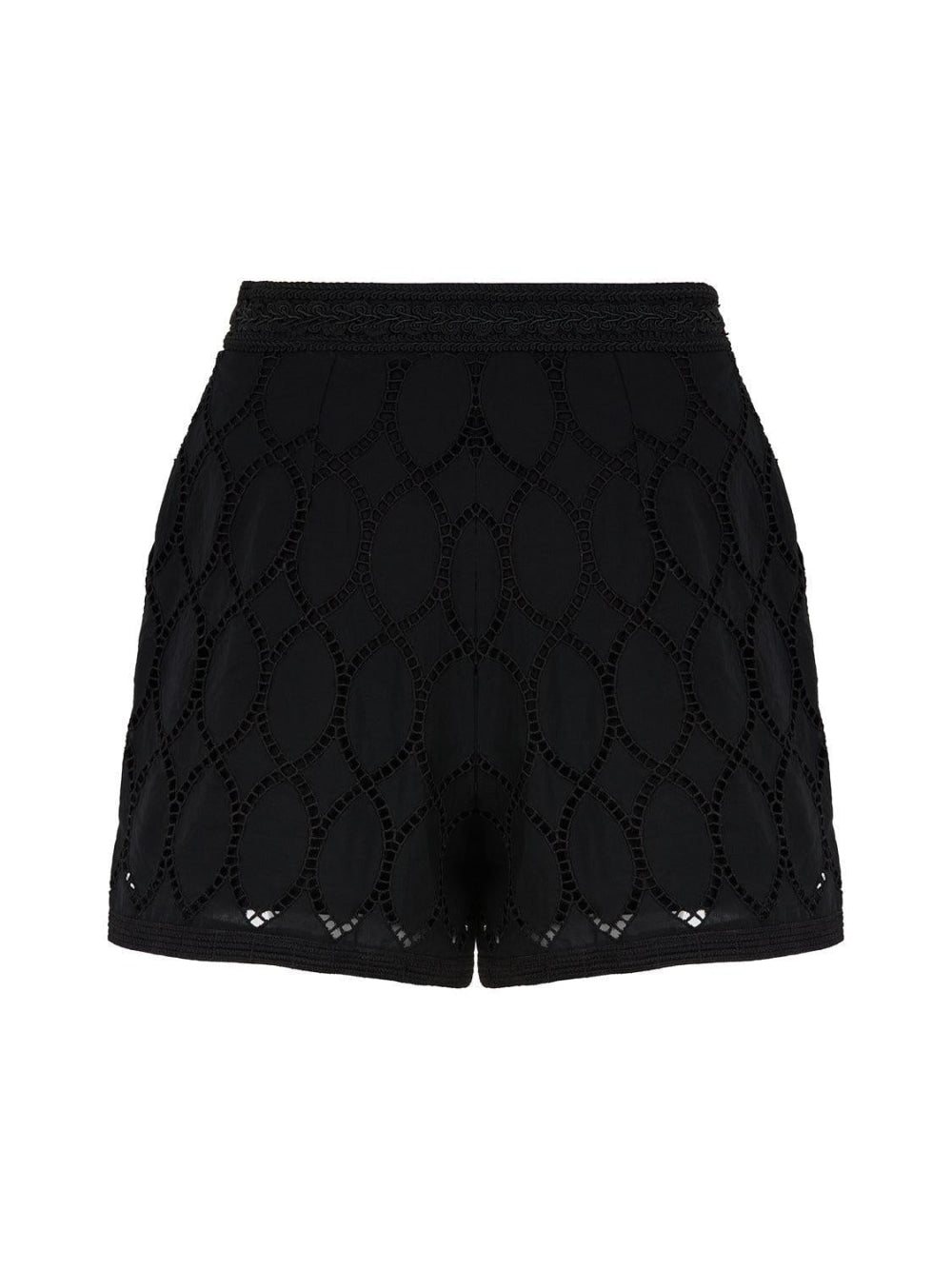 Embroidered Wide-Leg Shorts - Black - Shorts