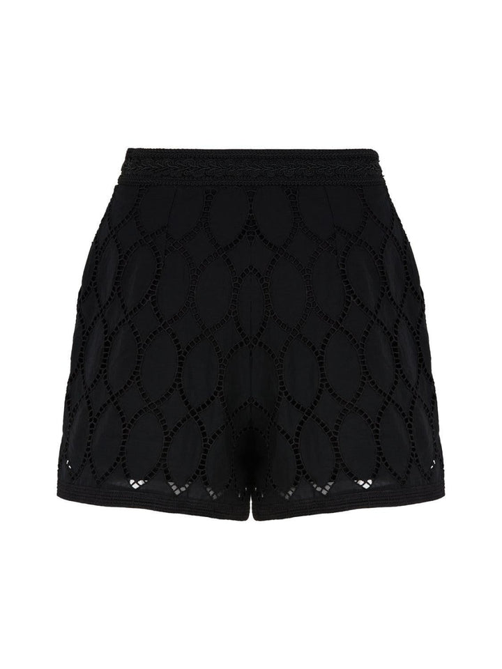 Embroidered Wide-Leg Shorts - Black - Shorts