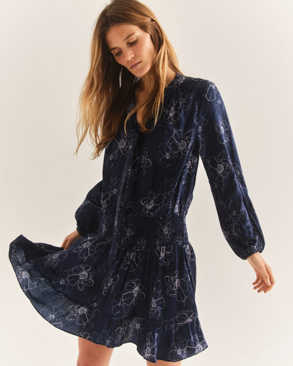 Emelia Dress - Silk-Primrose Navy Floral - Dresses