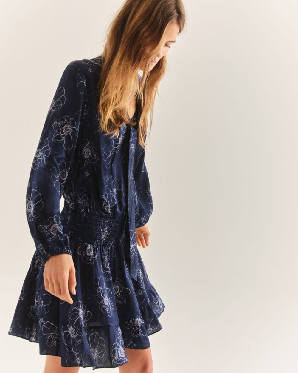 Emelia Dress - Silk-Primrose Navy Floral - Dresses