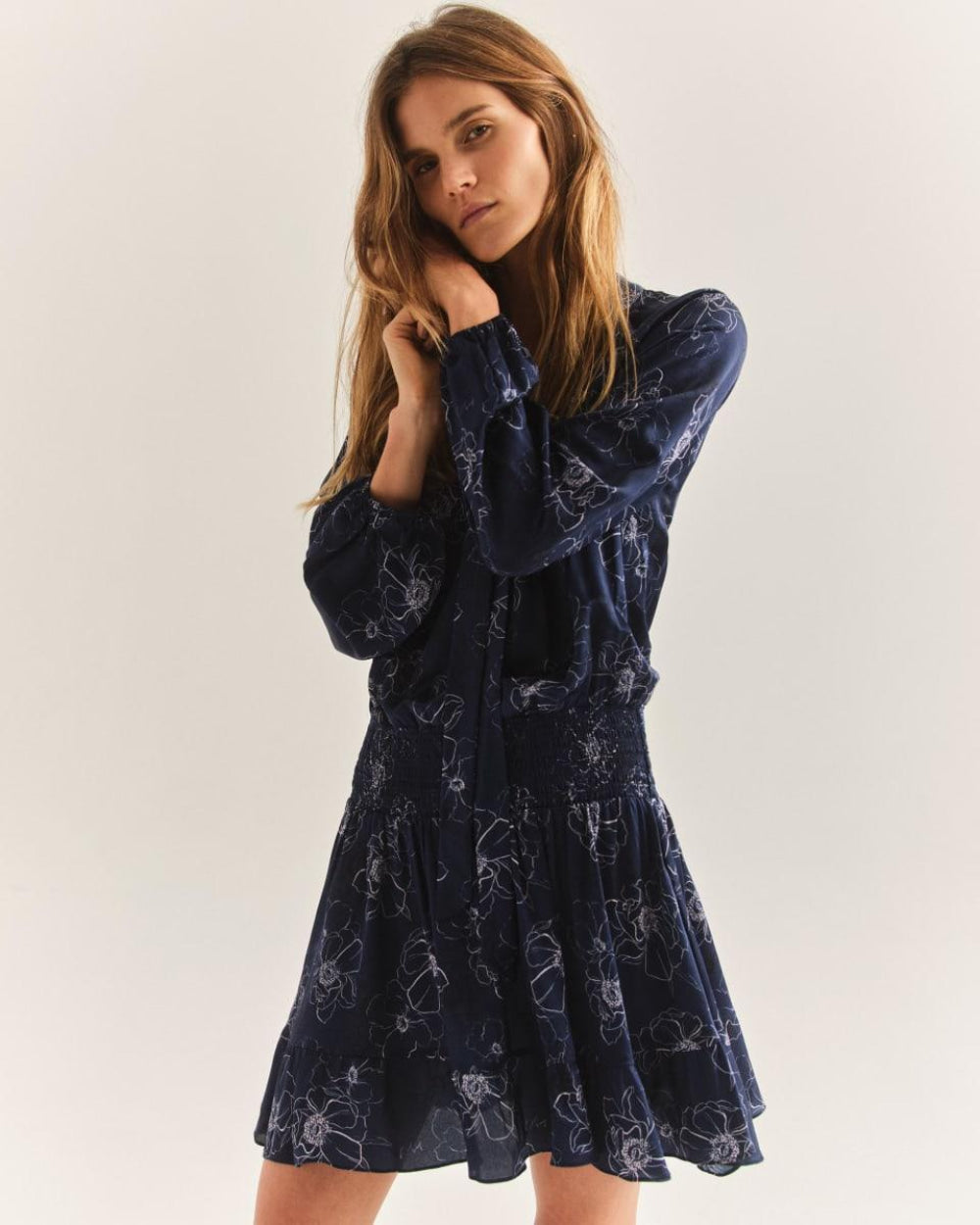 Emelia Dress - Silk-Primrose Navy Floral - Dresses