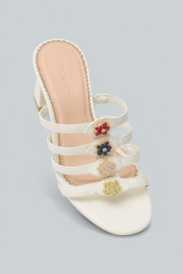 Emmy Crystal Flower Heeled Sandals - Ivory - 8 US / 38 EU - Sandal