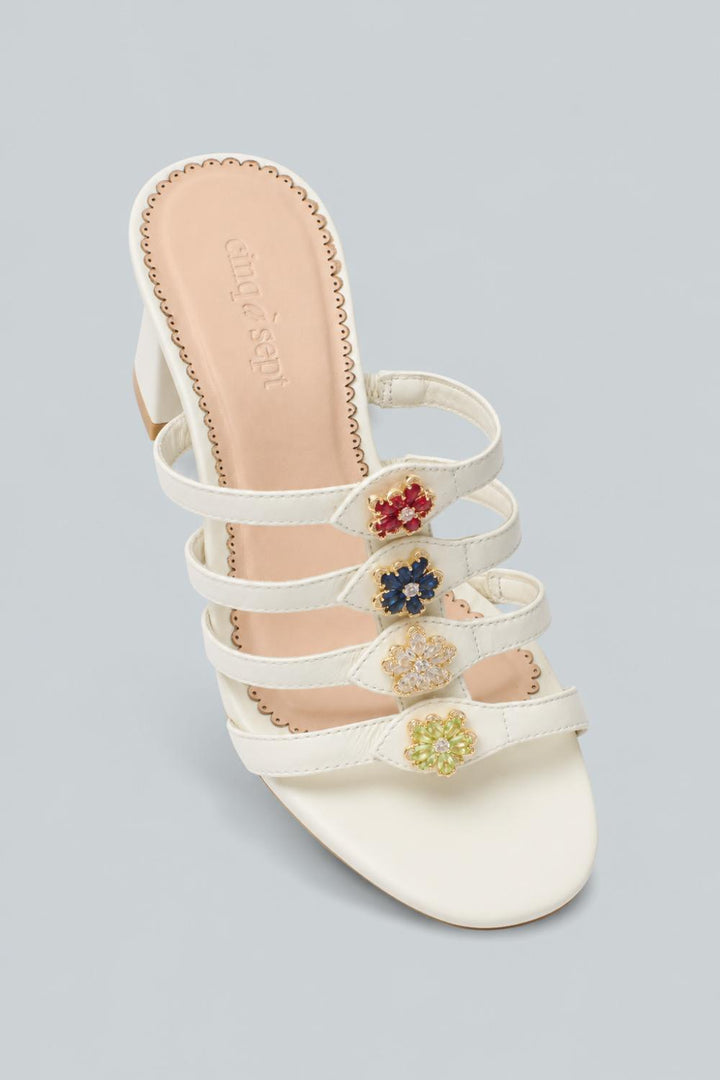 Emmy Crystal Flower Heeled Sandals - Ivory - 8 US / 38 EU - Sandal