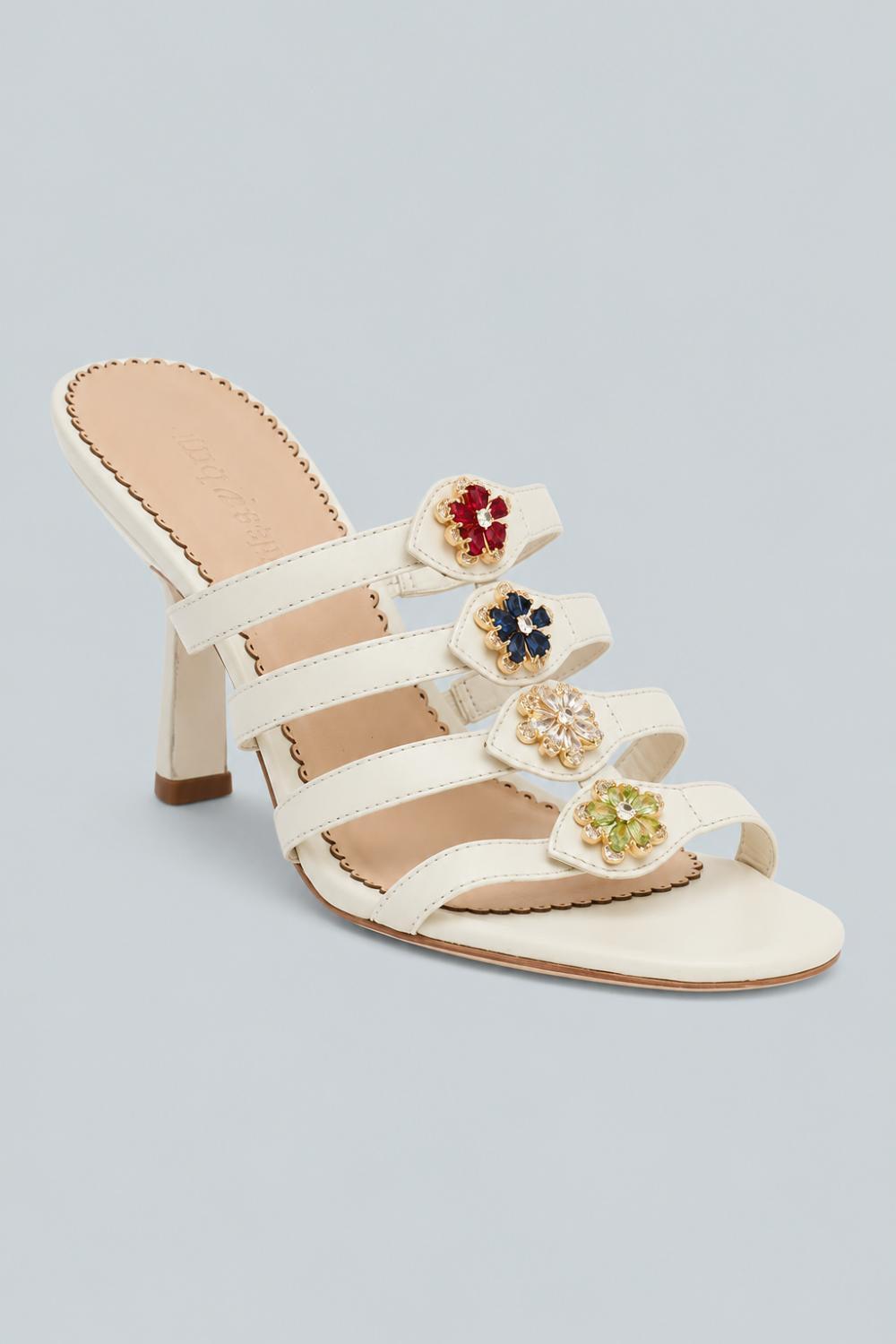 Emmy Crystal Flower Heeled Sandals - Ivory - 8 US / 38 EU - Sandal