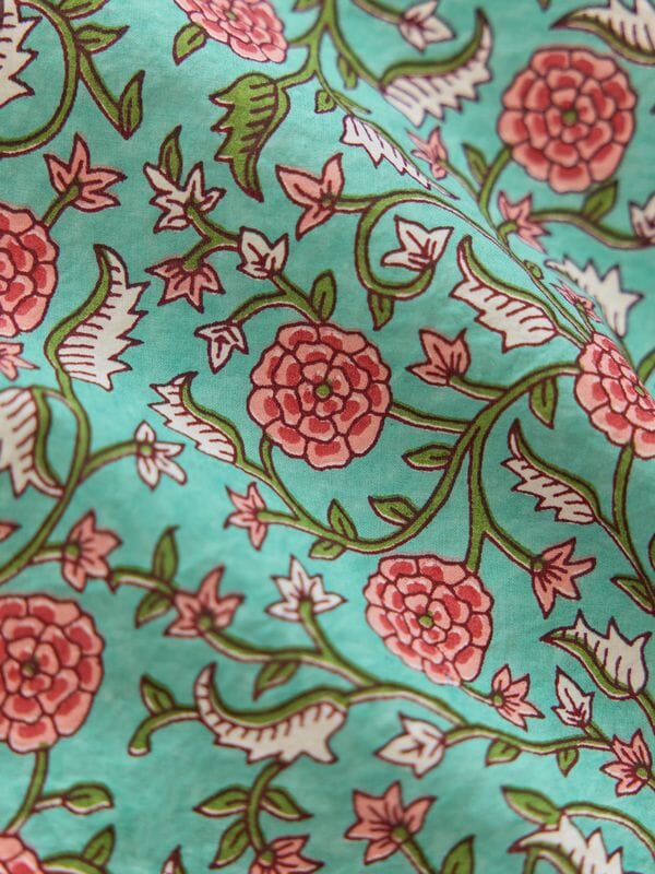 Patsy Fluted Pencil Skirt - Teal & Cerise Floral Print