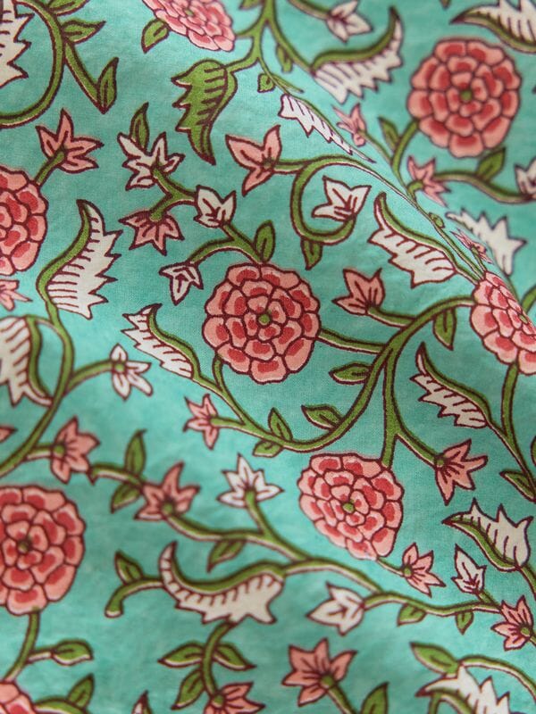 Patsy Fluted Pencil Skirt - Teal & Cerise Floral Print Skirts Eddy 