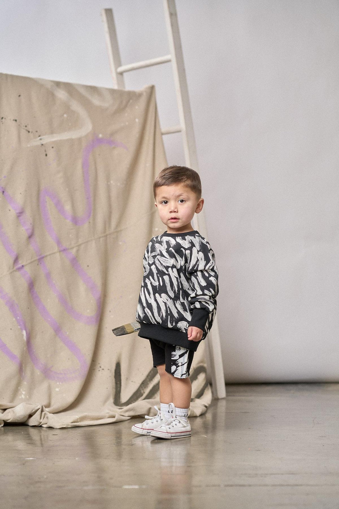 Brush Stroke Raw Edge Harem Short - Black