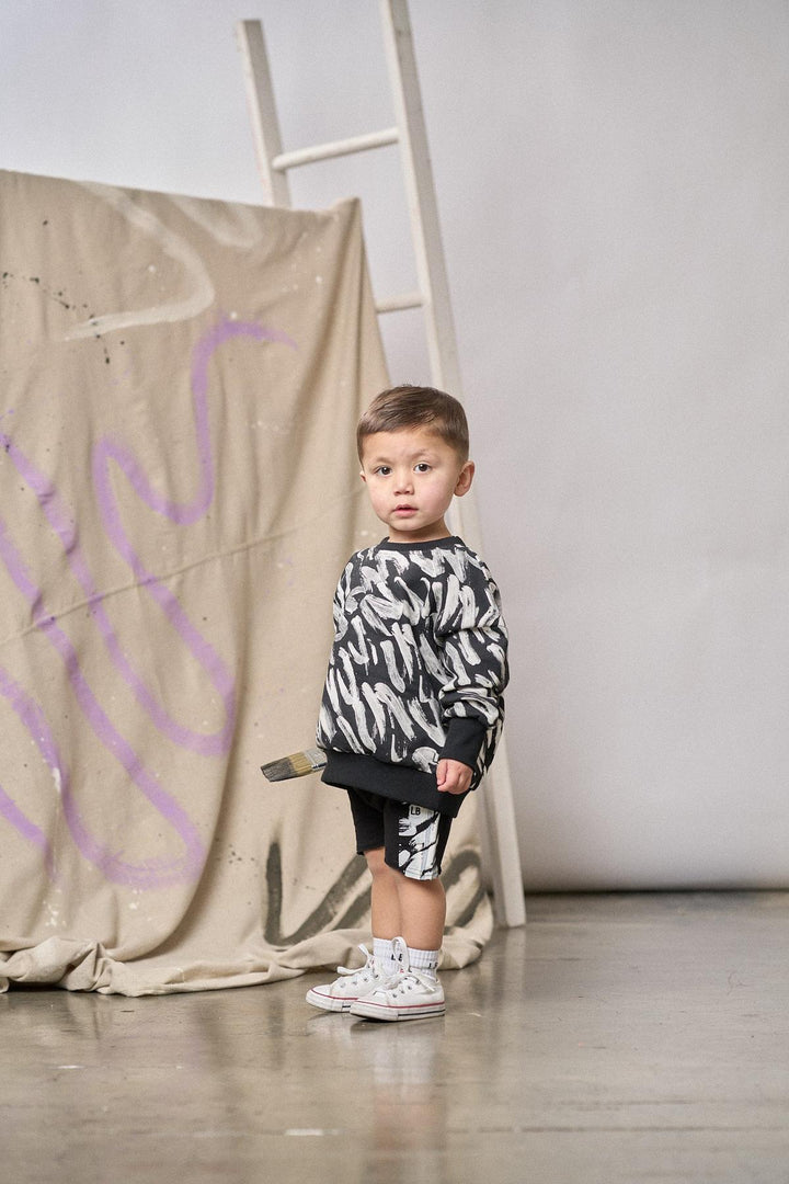 Brush Stroke Raw Edge Harem Short - Black