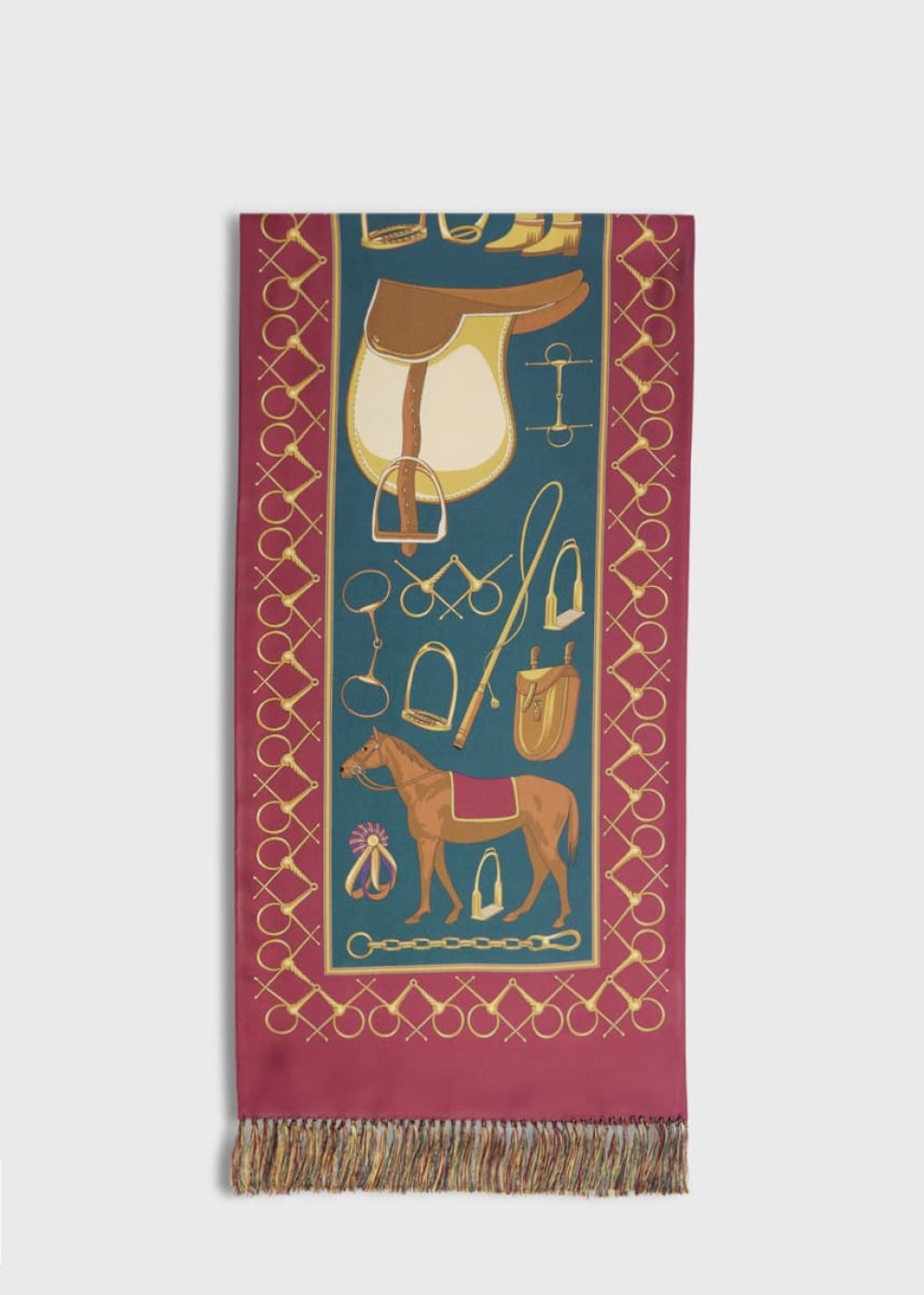 Equestrian Printed Silk Scarf - Green/Red - ONE SIZE - Scarf