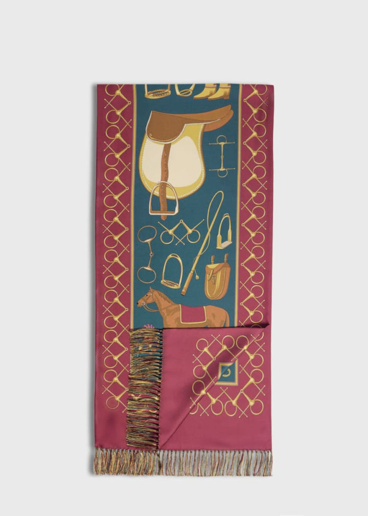Equestrian Printed Silk Scarf - Green/Red - ONE SIZE - Scarf